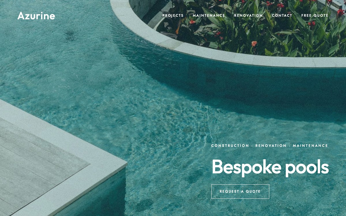 Website preview for a swimming pool builder